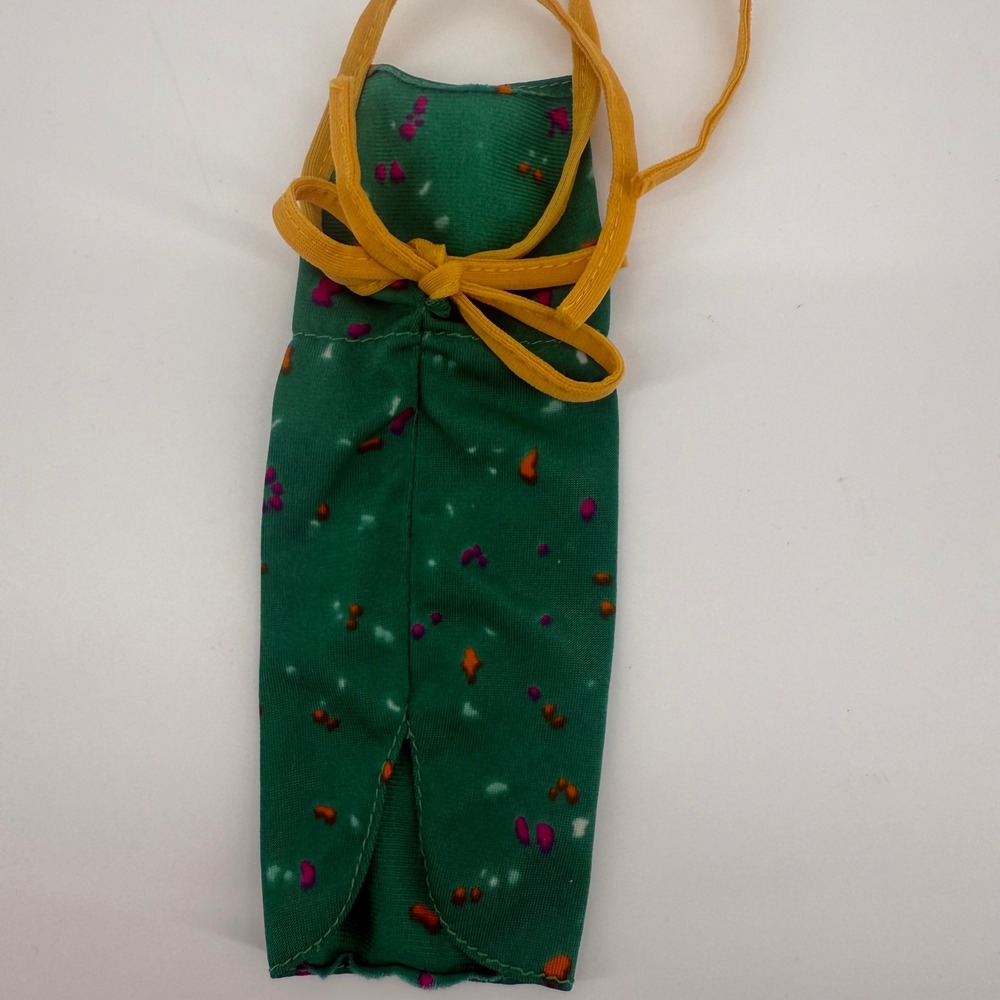 1981 Barbie Superstar Fashion Dress Green Sprinkle Print Doll Clothes Yellow Tie